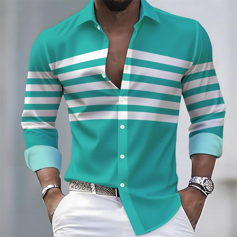 Spring/Autumn New Arrival Men's Striped Long-Sleeve Shirt - European and American Style Casual Lapel Slim Fit