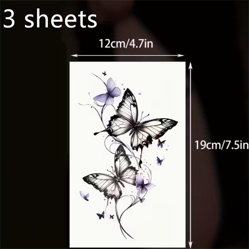 Butterfly Stickers For Women's Arms Music Festival Party Accessories 3 Sheets Vibrant Purple Butterfly Legs Temporary Tattoo Sticker High Quality