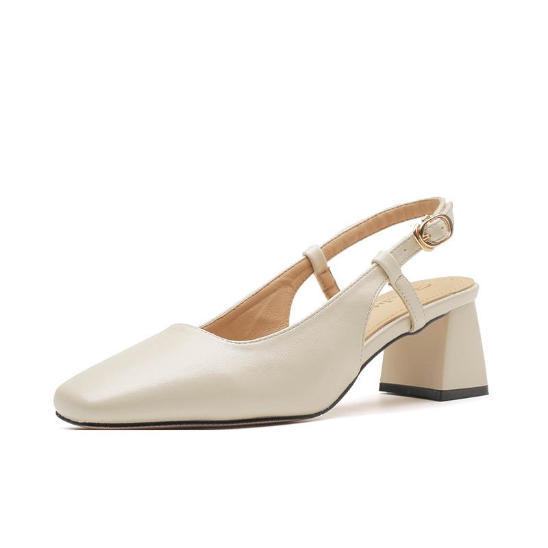 Minimalist Style Solid Color Plain Single Shoes Women's French Elegance 2025 Summer New Fashionable Versatile Bag Head Empty Sandals