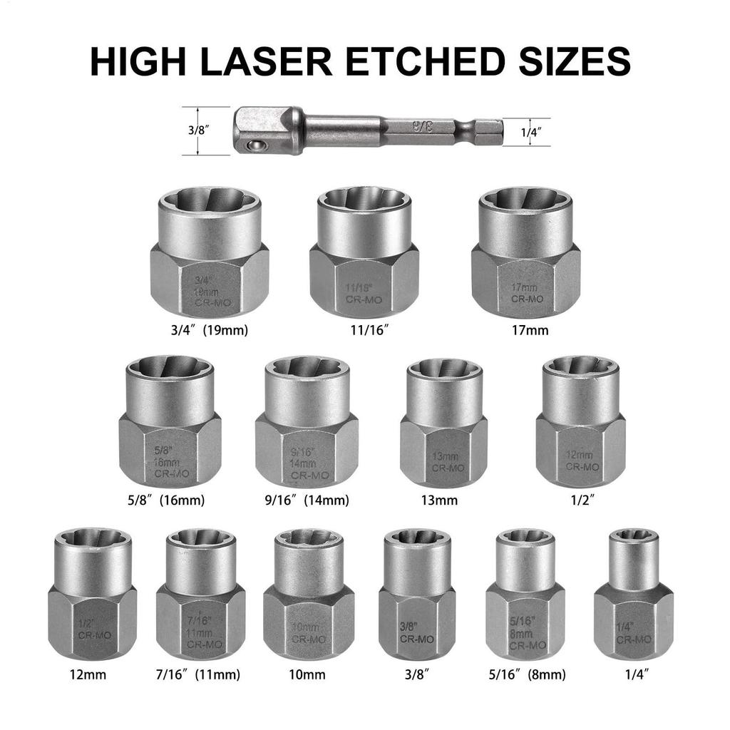 Screw Extractor Set Easy Out Metal Hand Tools Drive Bolt Nut Remover Set For Damaged Round Rusted Broken Woodworking Automotive