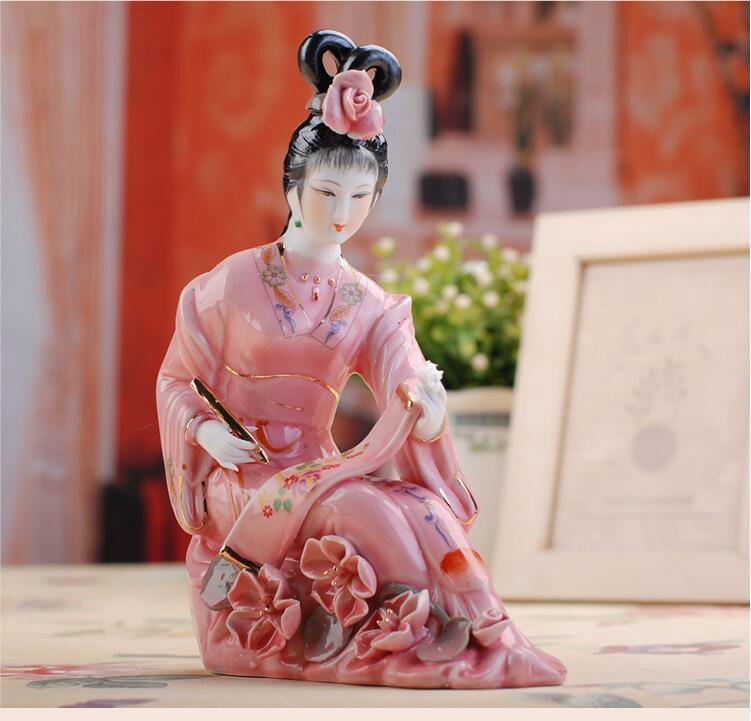 Jingdezhen Handmade Classic Ceramic Beauty Figurine Porcelain Chess Painting Sculpture Home Livingroom Ornament Craft Decoration