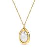 Gold Tone Oval Natural Stone Pendant Necklace, Vintage Cabochon Gemstone Chain for Women Gift