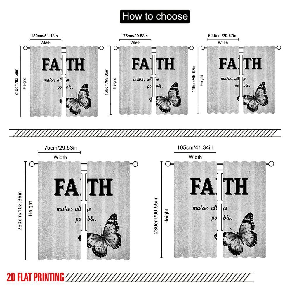 2pcs 2D flat printing Window Drapes Faith Butterfly Polyester Without Electricity Party Decorations Use for General Festive and