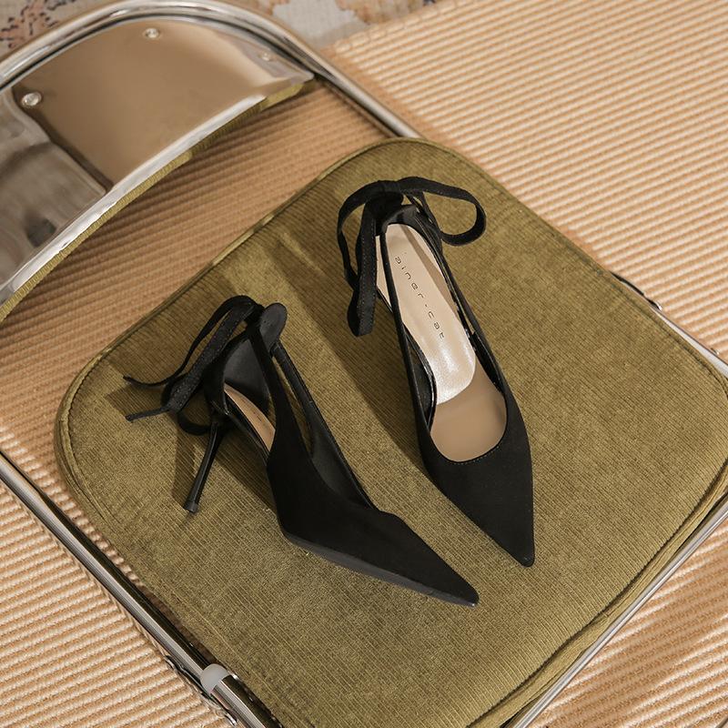 

8836 [sheepskin] pointed high heels women s thin heels spring 2025 new versatile black strap single shoes 39