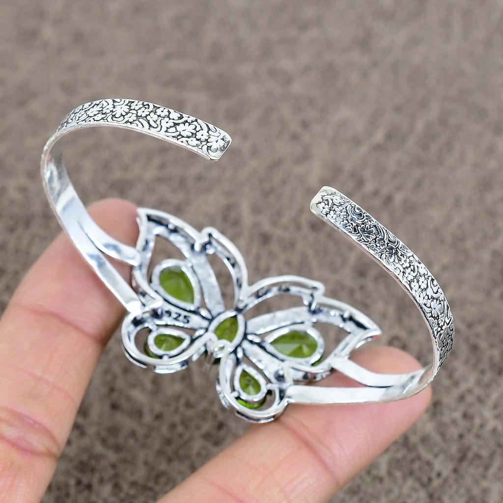 Peridot Gemstone Handmade 925 Sterling Silver Cuff Bangle Adjustable KKG-101