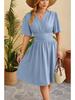 2024 Spring/Summer Women's V-Neck Waist-Cinching Flared Sleeve Dress