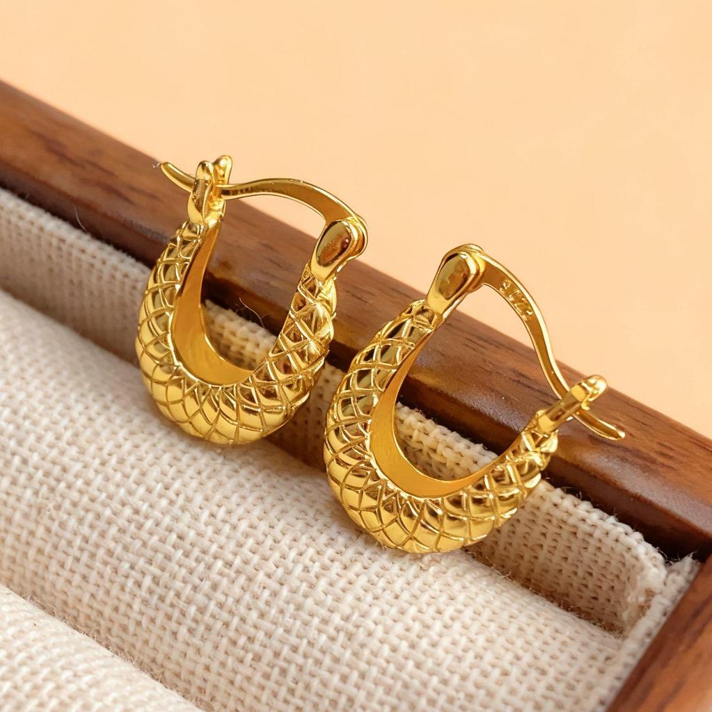 Nimiya S925 Sterling Silver U-Shaped Hammered Vintage Earrings for Women