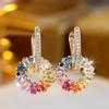 Generous Rainbow Zircon Geometric Circle Drop Earrings for Women Luxury Gold Color Wedding Earrings Party Jewelry Gifts