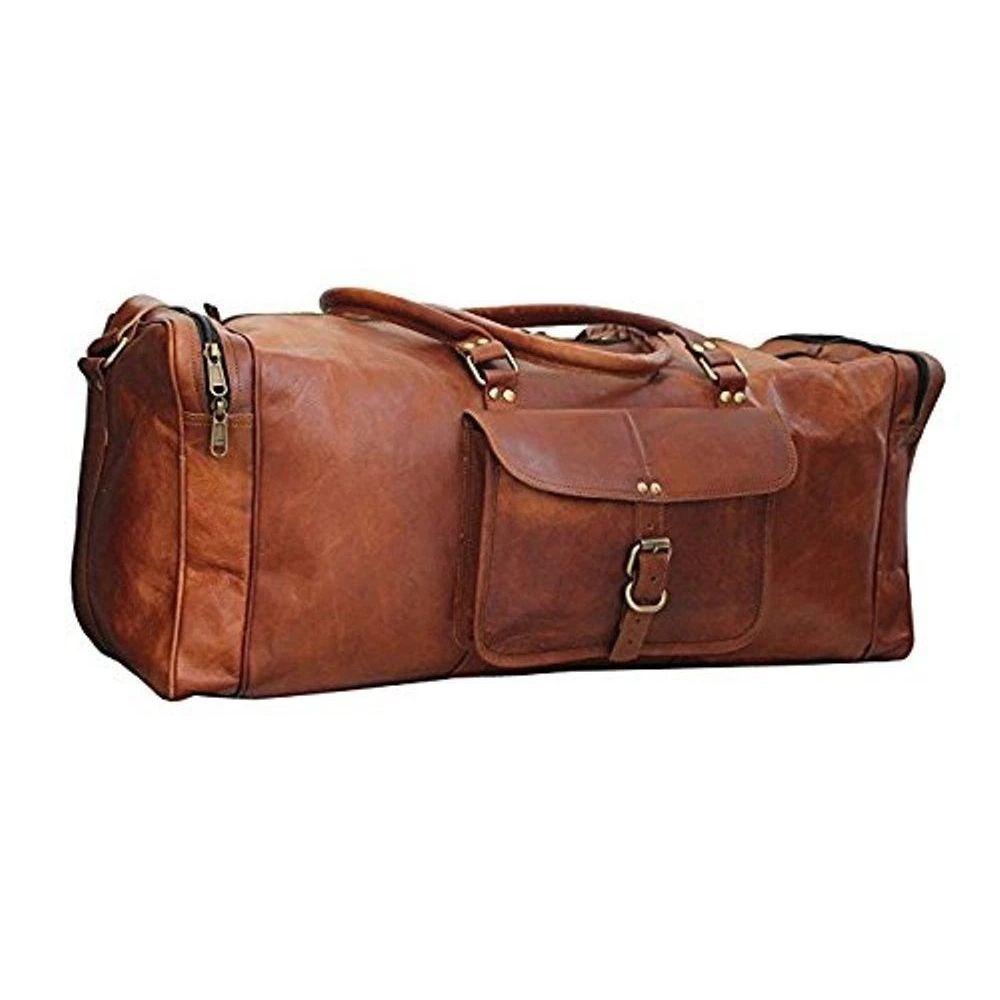 

Men s Brown Genuine Goat Leather Travel Luggage Duffle Gym Overnight Bag New 30 x 10 x 9 in