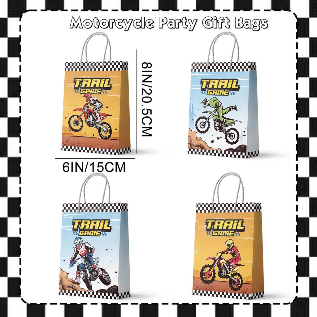 Motorcycle Party Gift Bags, 24 Pcs Dirt Bike Party Bags Set Motocross Themed Party Favor Bags Party Gift Treat Bags for Birthday Party Decorations