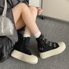 Fashion Retro  Buckle Design Thick Soled Casual Canvas Short Boots for Women  Autumn Comfortable Non Slip Chunky Ankle Boots