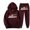 Mens Hooded Streetwear Tracksuit Set - Black Red Tiger Print Long Sleeve Top Jogger Pants Thick Casual Outfit