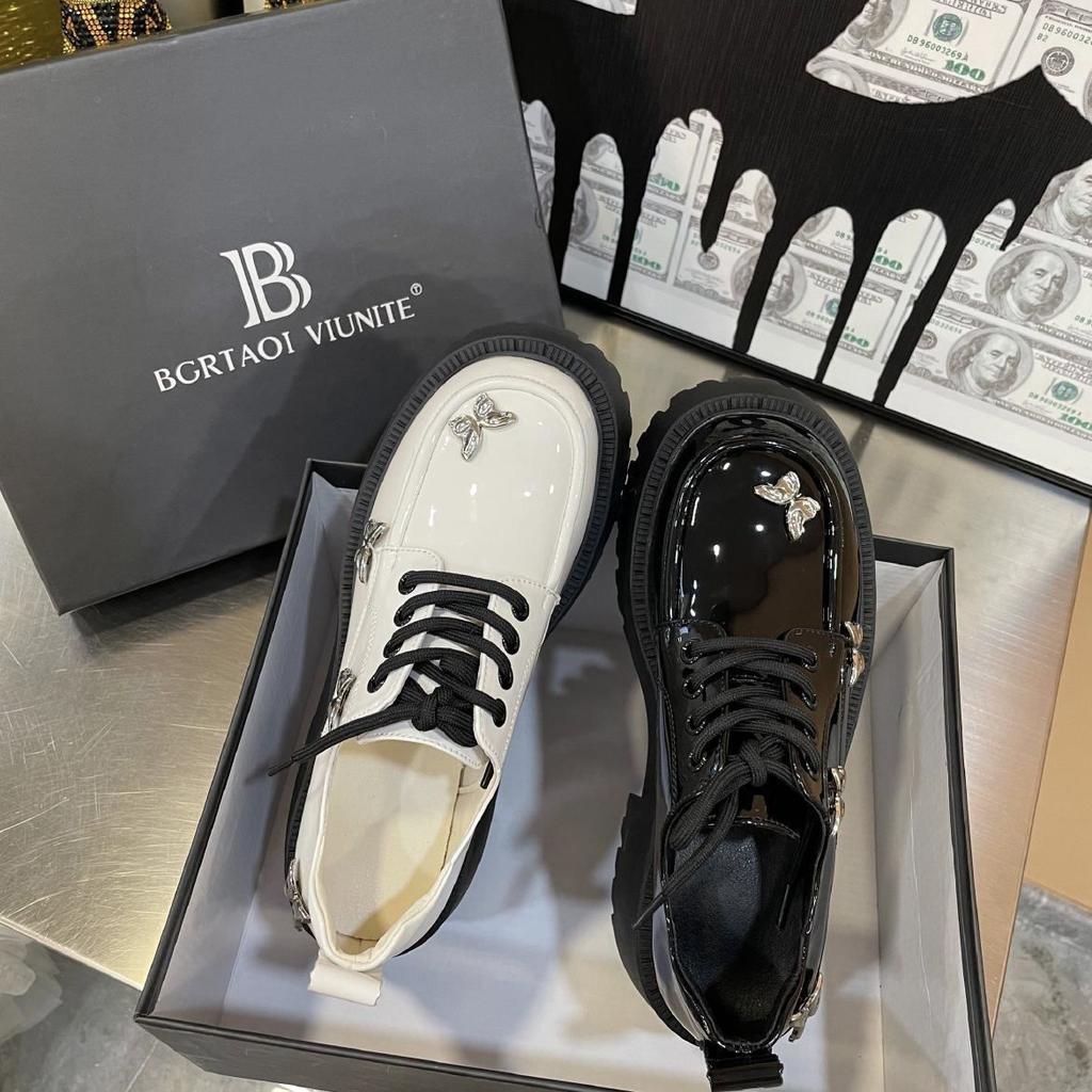 Butterfly Cute Black Platform Small Leather Shoes Spring and Autumn 2025 New British Style Retro Small Height Increase Single Shoes