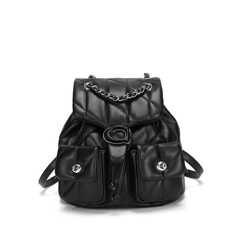 

2024 Модный женский многофункциональный кожаный дорожный рюкзак большой вместимости с цепочкой чёрный