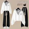 Women's 2 Piece Tracksuit Set Fake Two Piece Hooded Crop Sweatshirt & Elastic Waist Wide Leg Pants Loose Casual Spring Fall Matching Outfit