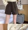 Damen Schwarze Wollene High-Waist A-Linien Weitbein Booty Shorts für Frühling, Herbst und Winter