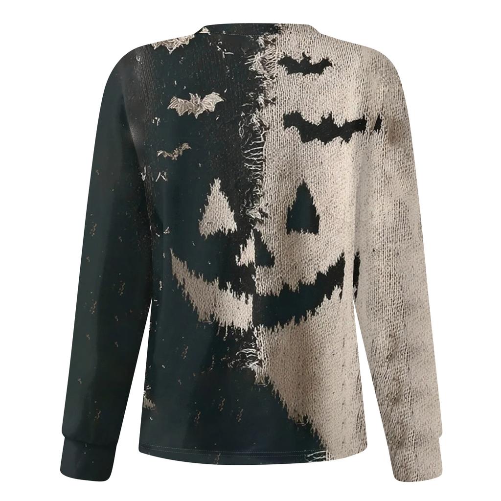 Women's Casual Fashion Long Sleeve Standing Collar Single Breasted Halloween Print Workwear Jacket Tops