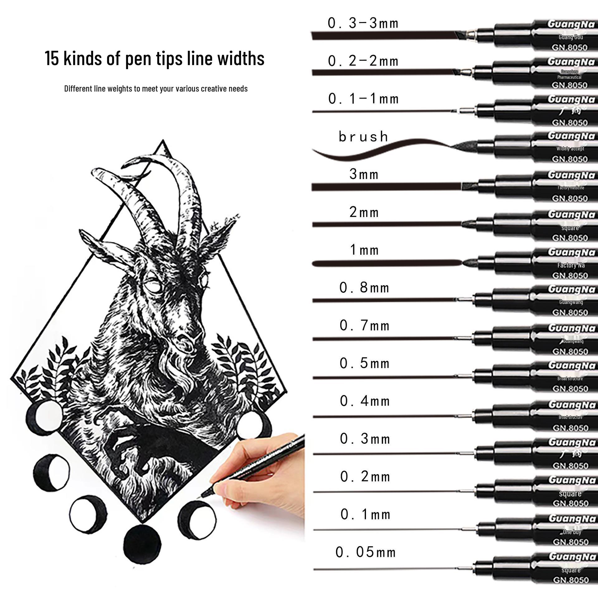

Black Waterproof Needle-tip Liner Pen Set for Manga, Office, and Design Use 6-Piece Set 8050