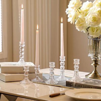 Vintage Glass Candle Holder Romantic Transparent Roman Column Candlestick Durable Thicken Clear Glass Candlestick