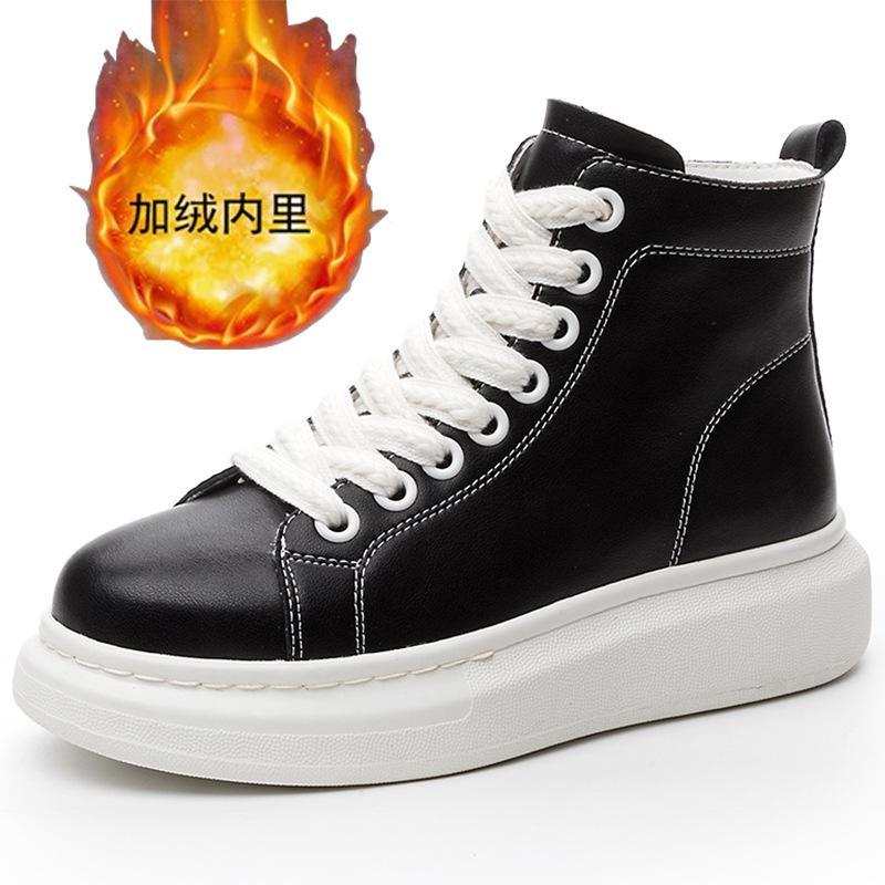 High-top women's shoes autumn new student platform casual high and thin leather medium tube sports shoes