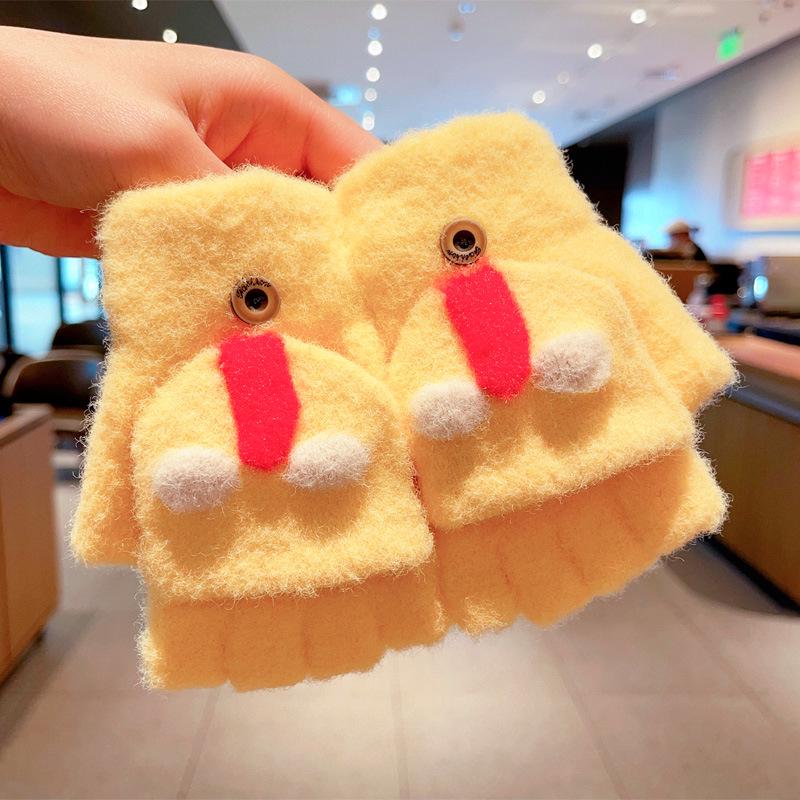 Kids  Cute Cartoon Flip-Top Half-Finger Gloves for Winter Writing & Cold Protection