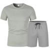 Mesh Short-sleeved Suit Summer Men's 2-piece Breathable Jersey T-shirt Sports Five-point Shorts Solid Color Casual Suit