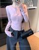 Schlankes Pullover-T-Shirt im koreanischen Stil mit Henry-Kragen und langen Ärmeln für Damen - Vielseitiges Basic-Shirt für Herbst und Winter