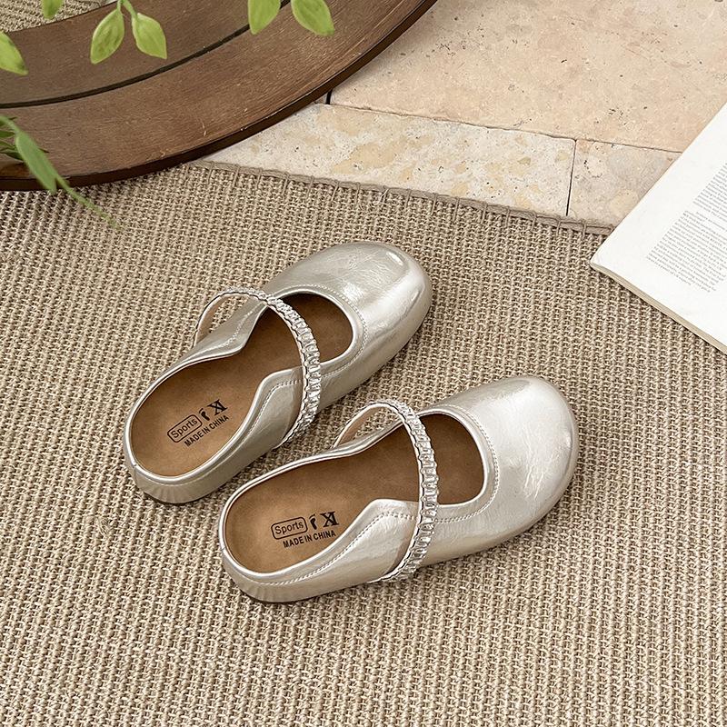 

Silver platform bag head Mary Jane shoes wear 2025 summer new French beautiful and thin inner height increase half drag women s shoes 40 шампанского