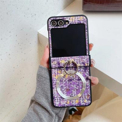 Pleciony Skórzany Uchwyt Pierścieniowy Magnetyczne Etui na Telefon Dla Samsung Galaxy Z Flip 6 5 4 3 Flip6 Flip5 Flip4 Flip3 Ochronne Etui na Zawias