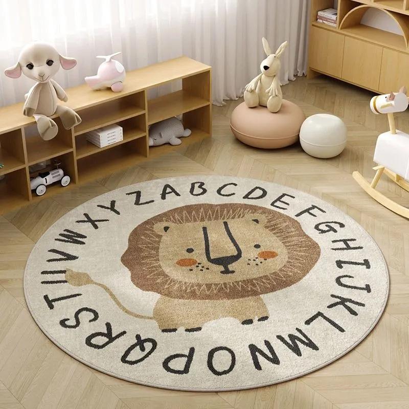 Play Together Dog Round Rug Flannel Printed Carpet Kids Room Decor Soft Cozy Floor Mat Baby Play Area Nursery Home Decoration