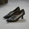 Johnature British Style Genuine Leather Pleated High Heels Elegance Commuting Versatile Women's Shoes