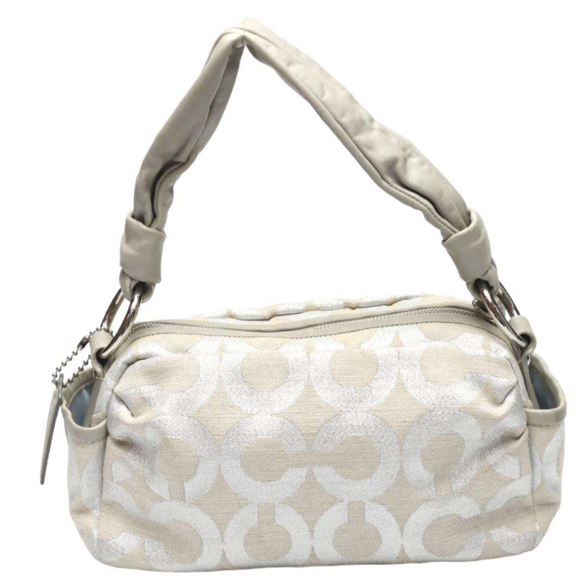 COACH Parker op art lame Shoulder Bag leather Silverx gray Women 13507 Used