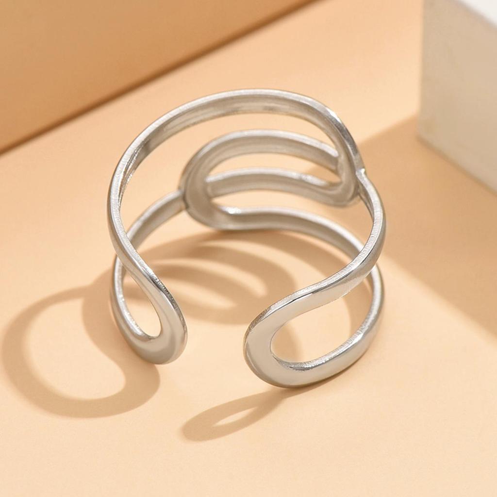 Geometric Lines Adjustable Stainless Steel Open Ring for Women