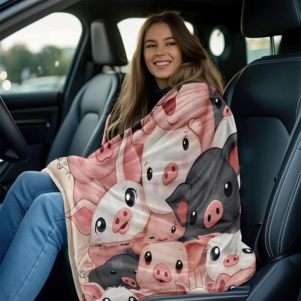 Cute Pig Patterned Fuzzy Blanket , Warm and Comfortable Throw Blanket Sofa Bed Sofa Camping Trip, the Best Gift.
