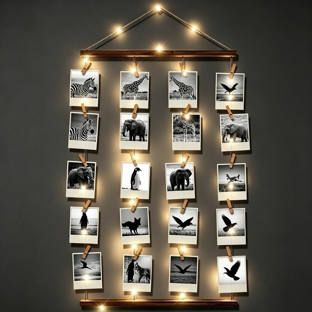 Minimalist Hanging Photo Display Handcrafted Photo Clip String Light Halloween