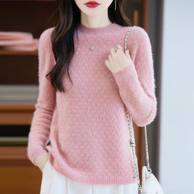 Suéter de caxemira feminino Caxemira Qinghe 30% caxemira 70% lã pulôver outono e inverno quente e moderno