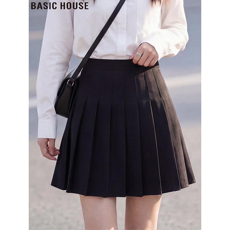 Basic House Women s Black High-Waist A-line Pleated Skirt S