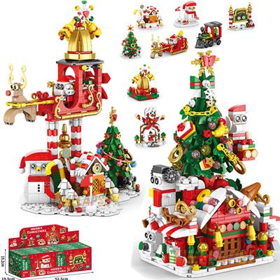 Diy 8In1 Lights Christmas Elk Deer Santa Claus Train Architecture Store Street View Xmas Tree Snow House Building Block Kit Toy