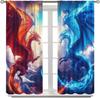 Ice Fire Dragon Curtains, Cool 3D Mystery Fantasy Sky Flame Red and Blue Flying Dragon Window Treatments, Thermally Insulated Ro