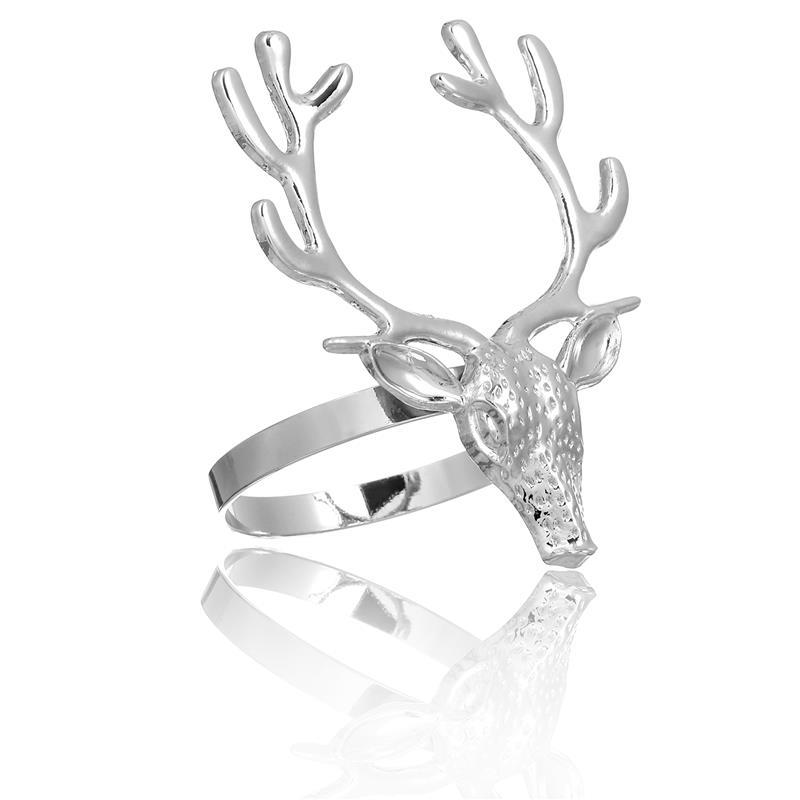 

4Pcs Christmas Deer Head Design Napkin Rings Xmas Snowfalke Napkin Ring Holders Reindeer Napkin Buckle For Christmas Supplies серебряный