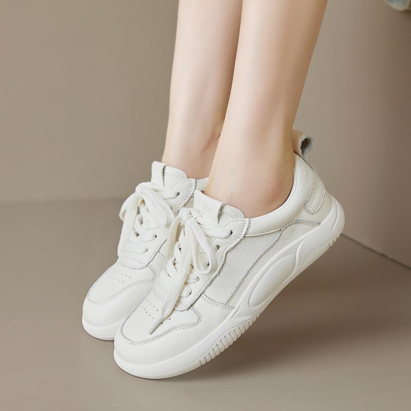 Leather little white shoes women's shallow mouth spring and summer new breathable versatile single shoes one pedal flat baseplate shoes