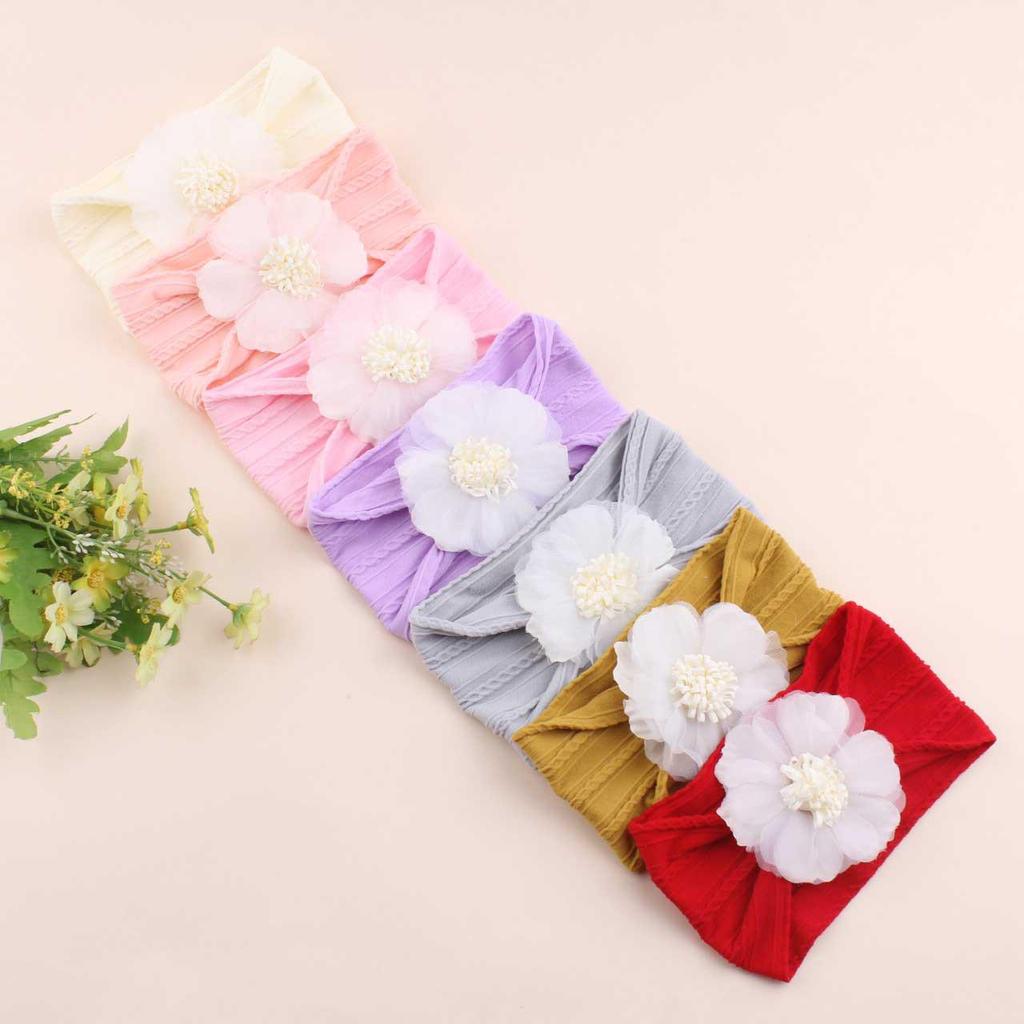 European & American Children's Jacquard Nylon Mesh Flower Elastic Headband