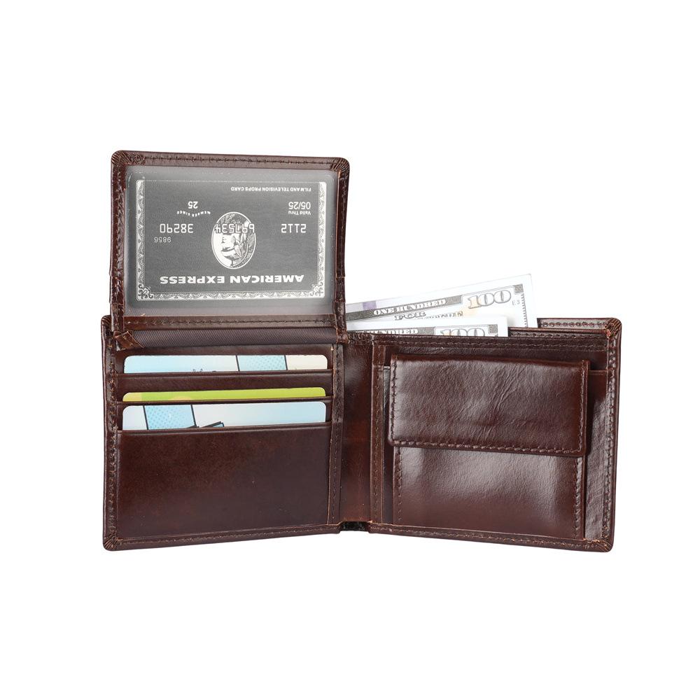 Portafoglio Bifold da Uomo e Porta Carte in Vera Pelle con Tasca Portamonete, Scomparti Multi-Carta, Pelle Bovina di Primo Strato