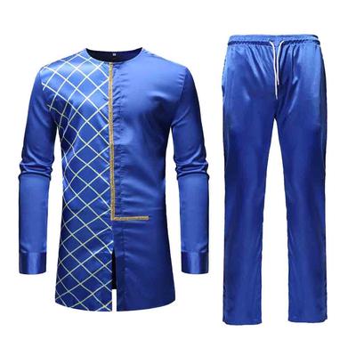 2-Piece Fashion Suit Mens Autumn Winter Luxury African Print Long Sleeve Dashiki Shirt Suit