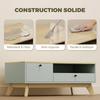 Living Room Coffee Table, Rectangular Side Table with Drawer, Door and Open Compartment, Light Green and Oak