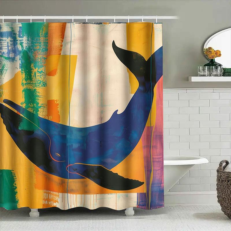 Modern Blue Whale Print Shower Curtain Waterproof Fabric Decor For Bathroom Multicolored Design By Taurusduan Home Dcor Collect