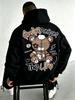 American Style Trendy Patched Stuffed Bear Sweatshirt with Back Print and Hooded Casual T-shirt for Both Men and Women