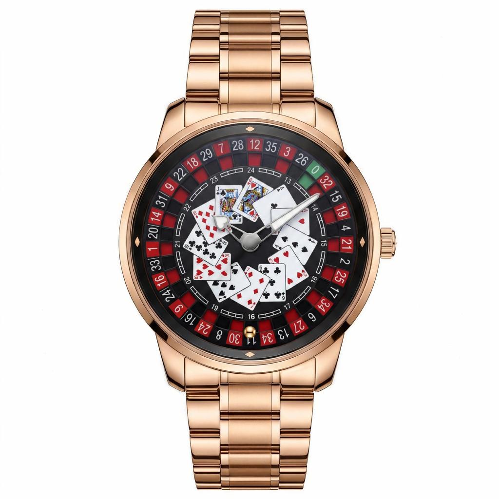 Poker Series Men's Watch Lucky Turn Steel Band Fashion Waterproof Quartz Wristwatch