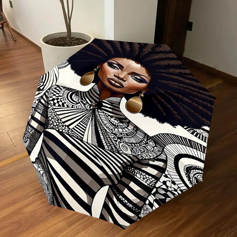 1pc African American, Pattern Automatic Open/Close Umbrella Compact Folding Umbrella with 8-Rib Shaft for Women/Men, Portable Travel Umbrella,1223S