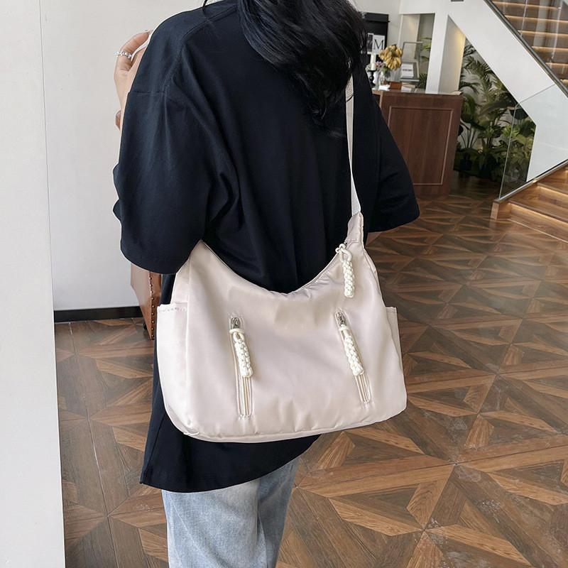 Stylish 2024 Summer Large Capacity Nylon Crossbody Bag For Trendy Streetwear In Black Red Beige Blue